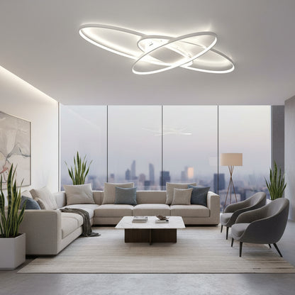 Πολυέλαιος LED με τηλεχειριστήριο COSMEE 84W, 3 πέταλα, κρύο/θερμό/ουδέτερο φως, ρυθμιζόμενο, λευκό, μέταλλο και ακρυλικό