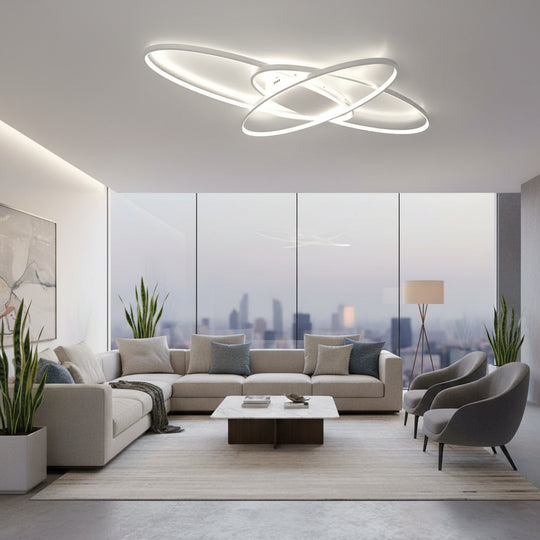 Πολυέλαιος LED με τηλεχειριστήριο COSMEE 84W, 3 πέταλα, κρύο/θερμό/ουδέτερο φως, ρυθμιζόμενο, λευκό, μέταλλο και ακρυλικό