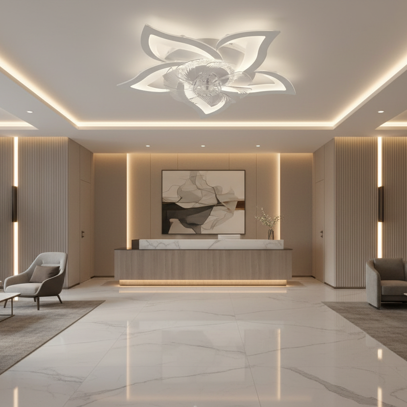 Πολυέλαιος DAFIA Fan LED με Τηλεχειριστήριο, 49W, D85cm, Κρύο/Ουδέτερο/Ζεστό φως, Λευκό