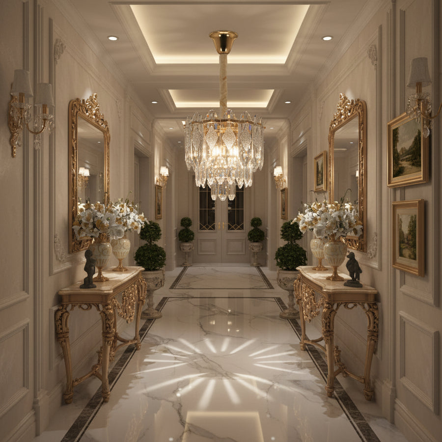 Crystal Chandelier VELVET Petito, 3xE14, D30 cm, Χρυσό, Ρυθμιζόμενο Ύψος, Μέταλλο και Κρύσταλλο