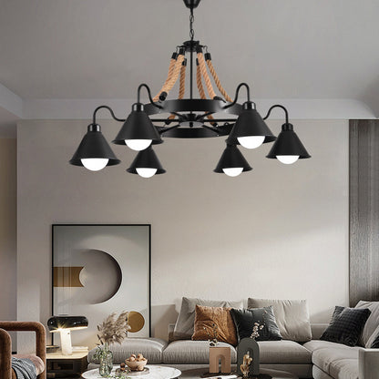 Vintage πολυέλαιος με σχοινί LV584/6BK, 6xE27 Dark Wood Vintage Chandeliers Προεπιλεγμένος τίτλος Alessandro Design