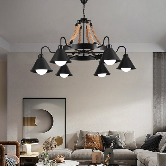 Vintage πολυέλαιος με σχοινί LV584/6BK, 6xE27 Dark Wood Vintage Chandeliers Προεπιλεγμένος τίτλος Alessandro Design