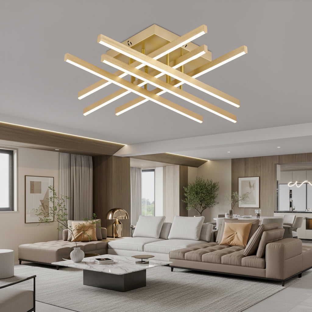 Πολυέλαιος LED με Τηλεχειριστήριο LINEX, 81W, Light 3000K/4000K/6000K, Dimmable, Gold LED Chandeliers with Remote Control Προεπιλεγμένος τίτλος Alessandro Design