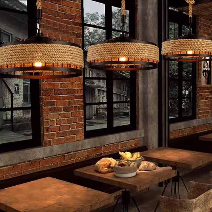 Vintage Chandelier LV300/300BK, 1xE27, Rustic Barn, String and Metal, 30cm, Brown Vintage Chandeliers Προεπιλεγμένος τίτλος Alessandro Design