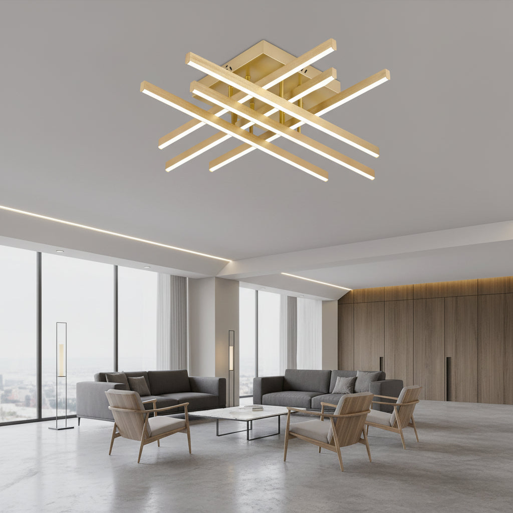Πολυέλαιος LED με Τηλεχειριστήριο LINEX, 108W, Light 3000K/4000K/6000K, Dimmable, Gold πολυέλαιοι LED με τηλεχειριστήριο Προεπιλεγμένος τίτλος Alessandro Design