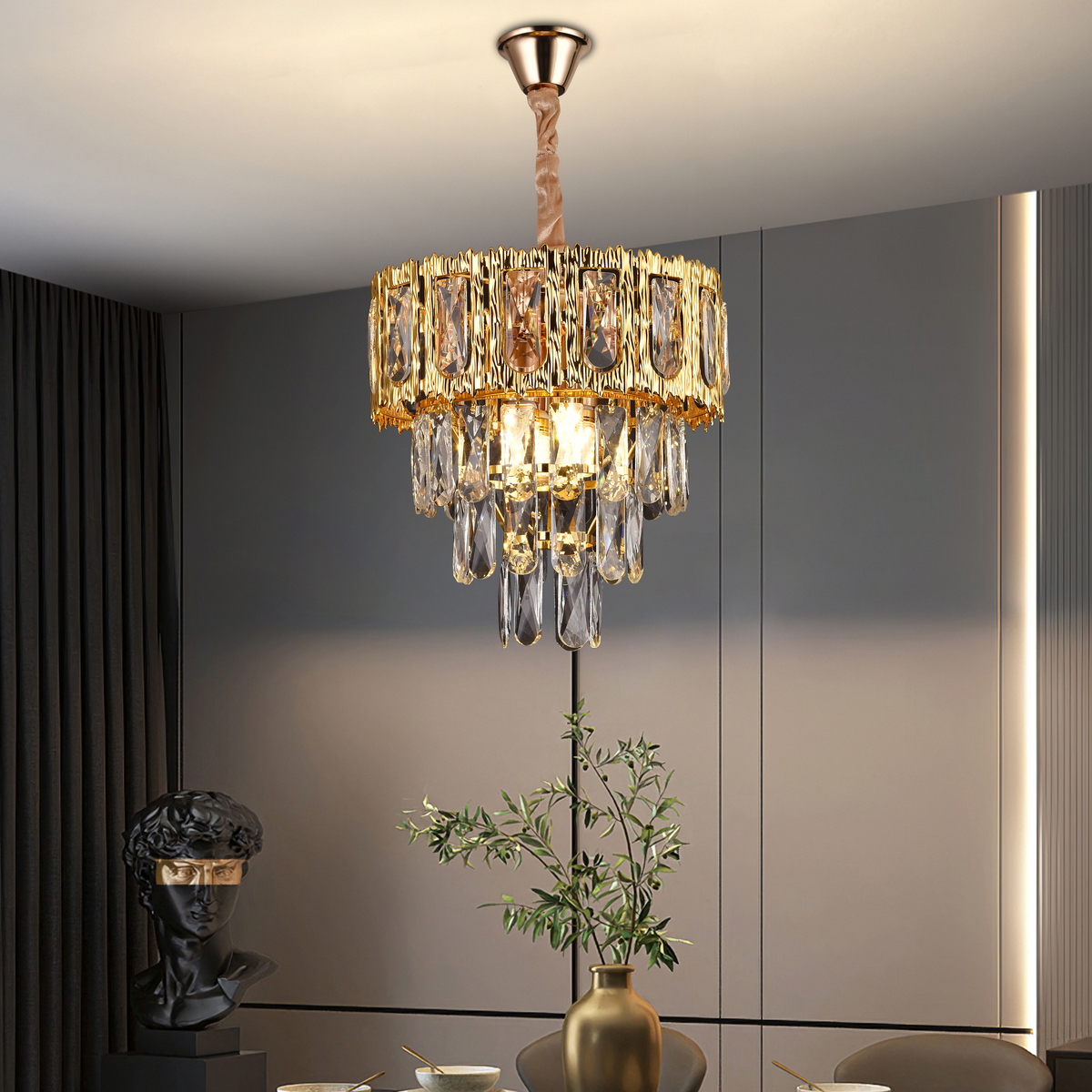 Crystal Chandelier BELVEDERE Petito 3xE14, Διάμετρος 30cm, Γυαλιστερό χρυσό, Ρυθμιζόμενο ύψος Κρυστάλλινος πολυέλαιος Προεπιλεγμένος τίτλος Alessandro Design