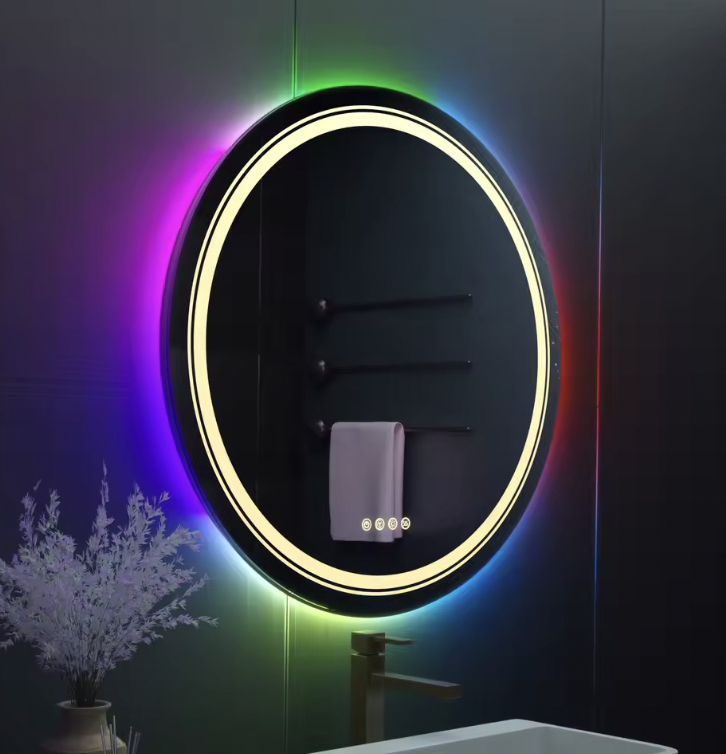 Στρογγυλός καθρέφτης LED, 60 cm, Celeste MotionGlow Marcello, Φως RGB, Ηχείο Bluetooth, Σύστημα αποθαμβώματος, Ρολόι & Θερμόμετρο, Ρυθμιζόμενος καθρέφτης 60X60BTRGB Marcello Mirrors Προεπιλεγμένος τίτλος Alessandro Design