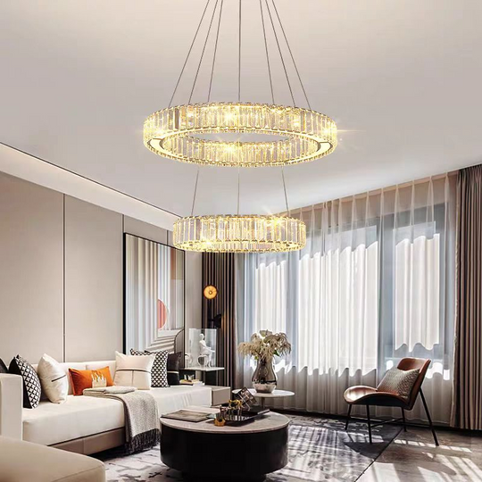 Πολυέλαιος LED με Τηλεχειριστήριο LLC130/2CH, κρύσταλλο και μέταλλο, 62W, 2 κύκλοι, ρυθμιζόμενο, ρυθμιζόμενο ύψος, δροσερό/θερμό/ουδέτερο φως, πολυέλαιοι φωτισμού LED με τηλεχειριστήριο προεπιλεγμένος τίτλος Alessandro Design