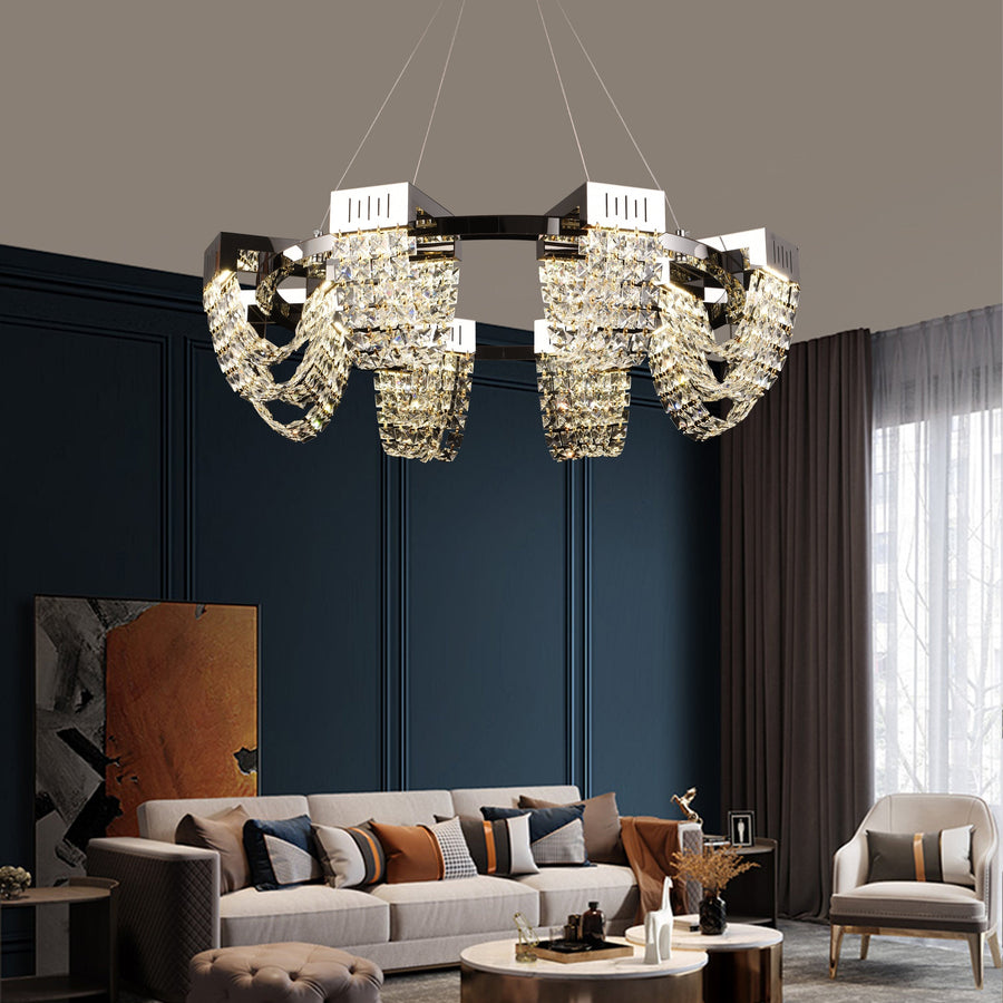 Κρυστάλλινος πολυέλαιος LED 24W, STRATUS Regalis, διάμετρος 80 cm, γυαλιστερό χρώμιο, ρυθμιζόμενο ύψος, θερμό ουδέτερο ψυχρό φως 3000K/4000K/6000K, μεταλλικοί και κρύσταλλοι πολυέλαιοι Προεπιλεγμένος τίτλος Alessandro Design