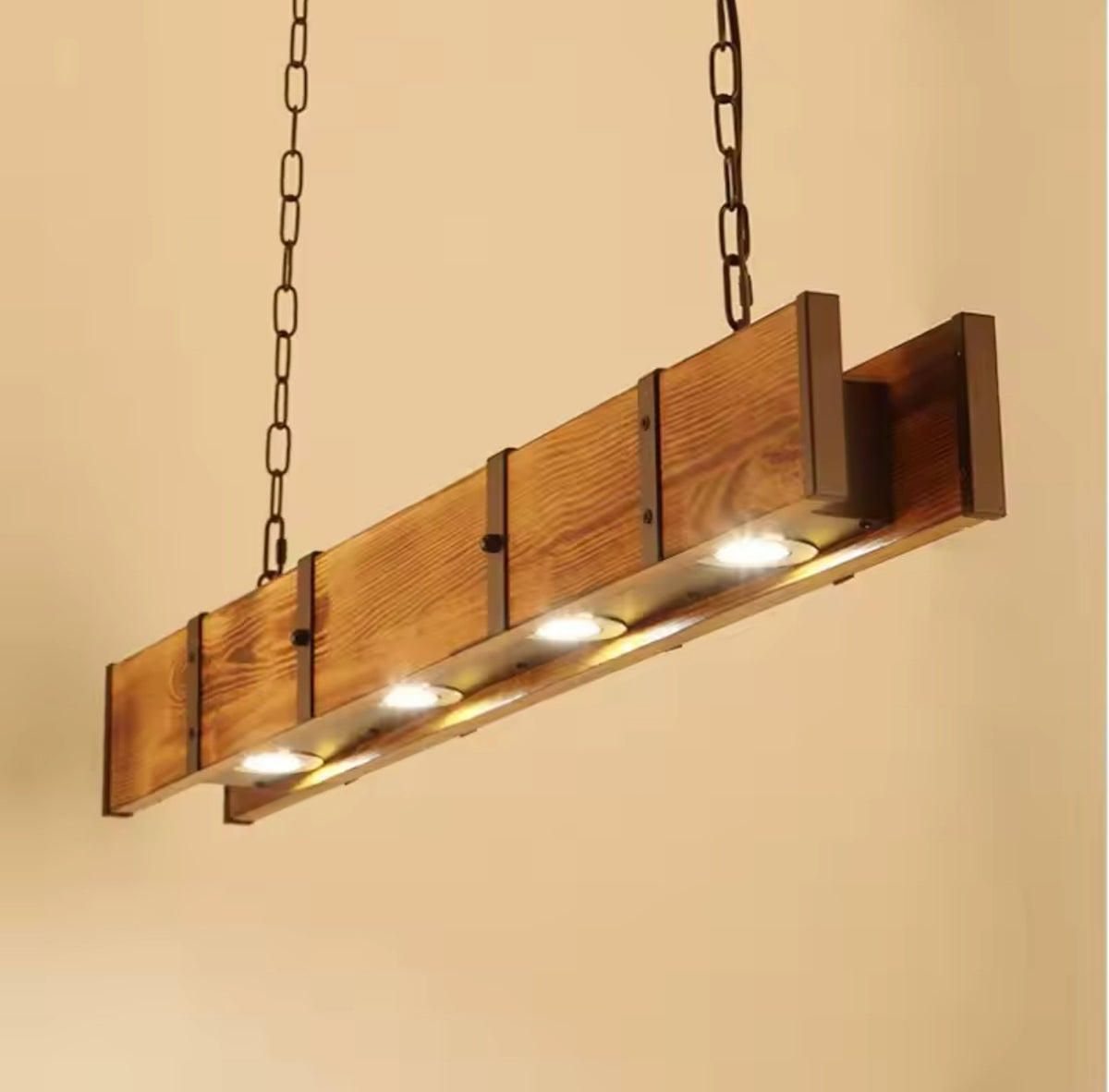 Vintage LED Chandelier LV565/4, 12W, 3000K, Rustic Barn, Wood and Metal, 100cm, Yellow Vintage Chandeliers Προεπιλεγμένος τίτλος Alessandro Design