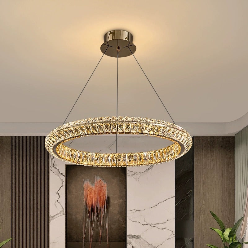 Πολυέλαιος LED με τηλεχειριστήριο, LLC132/500GD, κρύσταλλο και μέταλλο, 26W, 1 κύκλος, με δυνατότητα ρύθμισης ρύθμισης ύψους, δροσερό/θερμό/ουδέτερο φως, πολυέλαιοι φωτισμού LED με τηλεχειριστήριο Προεπιλεγμένος τίτλος Alessandro Design