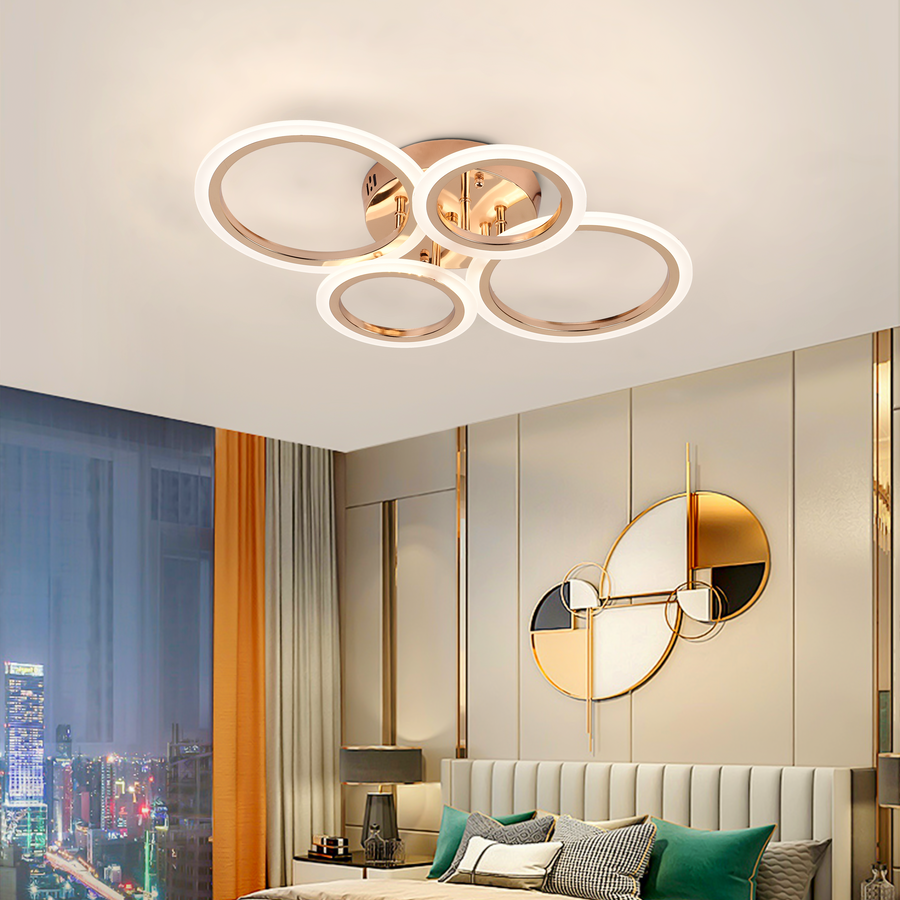 Πολυέλαιος LED με τηλεχειριστήριο BETTY 43W, 4 κύκλοι, κρύο/θερμ/ουδέτερο φως, ρυθμιζόμενο, γυαλιστερό χρυσό