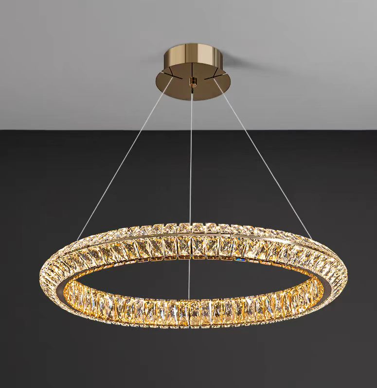 Πολυέλαιος LED με τηλεχειριστήριο, LLC132/500GD, κρύσταλλο και μέταλλο, 26W, 1 κύκλος, με δυνατότητα ρύθμισης ρύθμισης ύψους, δροσερό/θερμό/ουδέτερο φως, πολυέλαιοι φωτισμού LED με τηλεχειριστήριο Προεπιλεγμένος τίτλος Alessandro Design
