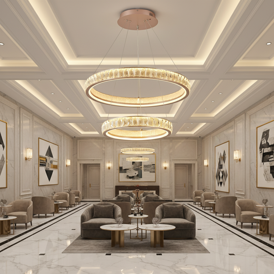 Κρυστάλλινος πολυέλαιος, KENSINGTON Magno, 111W, Χρυσός, 2 στοιχεία, Ρυθμιζόμενο Ύψος, Ζεστό/Κρύο/Ουδέτερο φως LED Πολυέλαιοι με Τηλεχειριστήριο Προεπιλεγμένος τίτλος Alessandro Design