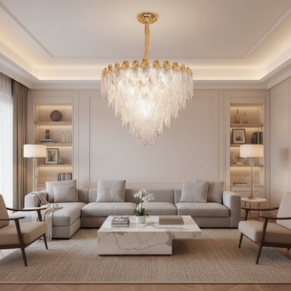 Κρυστάλλινος πολυέλαιος MURANO Eleganza 9xE14, D50 cm, Χρυσός, Ρυθμιζόμενο ύψος, Μέταλλο και Κρύσταλλο