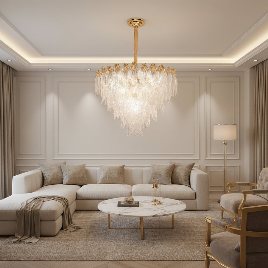 Κρυστάλλινος πολυέλαιος MURANO Eleganza 9xE14, D50 cm, Χρυσός, Ρυθμιζόμενο ύψος, Μέταλλο και Κρύσταλλο