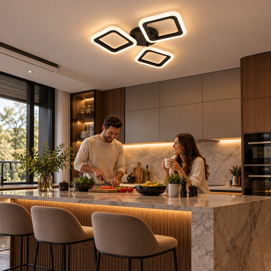 Πολυέλαιος LED PULSARIS 40W, 3 Τετράγωνα, Κρύο/Ζεστό/Ουδέτερο φως, Μαύρο