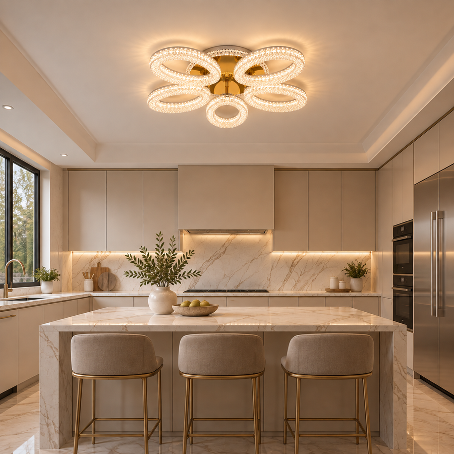 Πολυέλαιος LED με τηλεχειριστήριο VEYRO, 66W, Κρύο/Ζεστό/Ουδέτερο φως, Ρυθμιζόμενο, Χρυσό