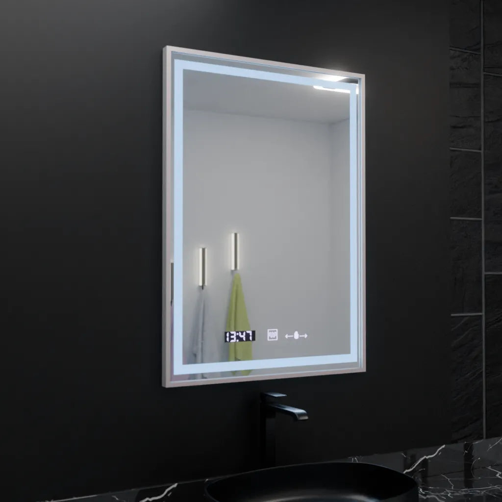 Ορθογώνιος καθρέφτης LED, 60x80 cm, Verite Imperial Silver Motion Glow Marcello, Σύστημα Demister, Ρολόι & Θερμόμετρο, Dimable Mirrors Marcello Προεπιλεγμένος τίτλος Alessandro Design