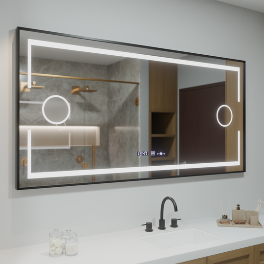 Ορθογώνιος καθρέφτης LED, 160x80 cm, Αισθητήρας Marcello MotionGlow, Σύστημα αποθολώματος, Ρολόι & Θερμόμετρο, Καλλυντικός Μεγεθυντικός φακός, Dimable Marcello Mirrors Προεπιλεγμένος τίτλος Alessandro Design