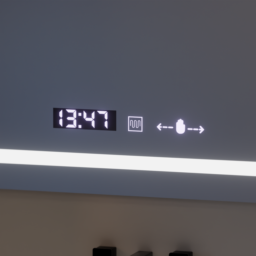 Ορθογώνιος καθρέφτης LED, 110x75 cm, Eclat MotionGlow Marcello, Σύστημα αποθολώματος, Ρολόι & Θερμόμετρο, Καλλυντικός Μεγεθυντικός φακός, Καθρέφτες Dimable Marcello Προεπιλεγμένος τίτλος Alessandro Design