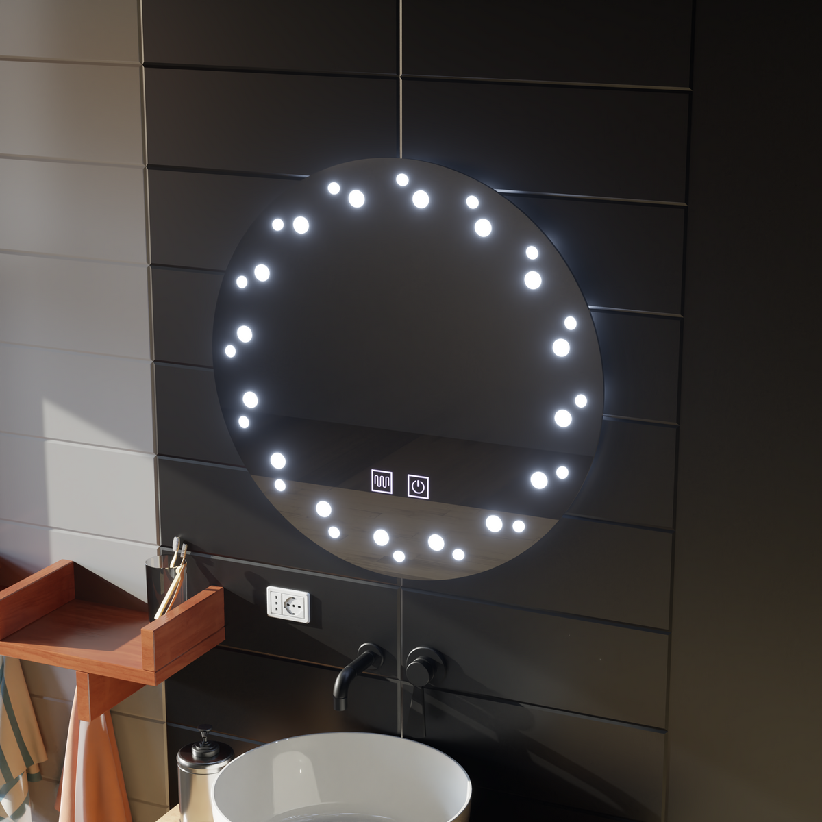 Καθρέφτης LED Touch Ivory, Σύστημα Demister, Διάμετρος 60 cm, Cold Light 6000K Korman Mirrors E Προεπιλεγμένος τίτλος Alessandro Design