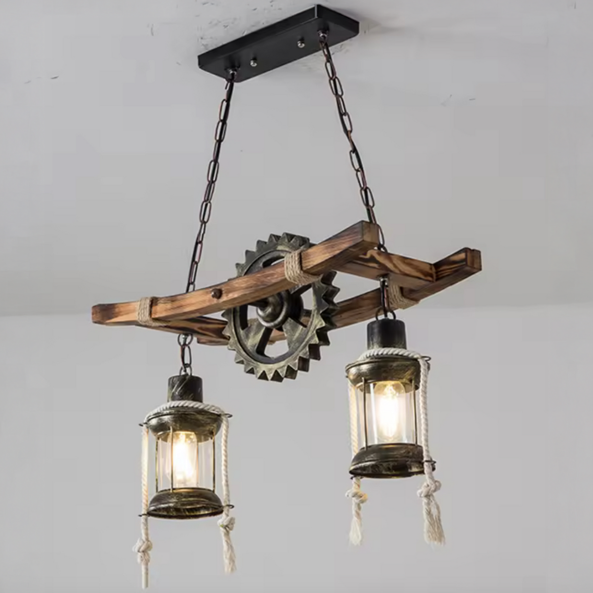 Vintage πολυέλαιος με σχοινί LV590/2BK, 2xE27 Dark Wood Vintage Chandeliers Προεπιλεγμένος τίτλος Alessandro Design