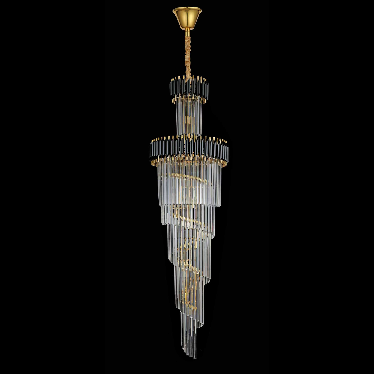 Crystal Chandelier CC900/600X1800, 27xE14, Διάμετρος 60cm, Ύψος 180cm, Γυαλιστερό χρυσό και μαύρο, ρυθμιζόμενο ύψος, κομψός σχεδιασμός Crystal chandeliers Προεπιλεγμένος τίτλος Alessandro Design