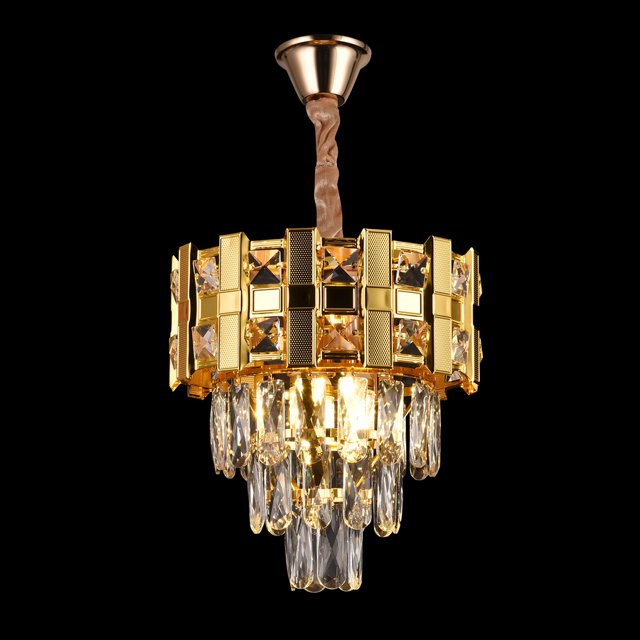 Cristal Candelabra BRAN Petito 3xE14, Διάμετρος 30cm, Γυαλιστερό χρυσό, Ρυθμιζόμενο ύψος Cristal Candelabra Προεπιλεγμένος τίτλος Alessandro Design