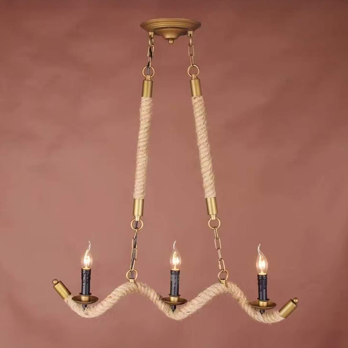 Rope Chandelier, 3xE27, Brown, Metal and String LV572/3BK Vintage Chandeliers Προεπιλεγμένος τίτλος Alessandro Design