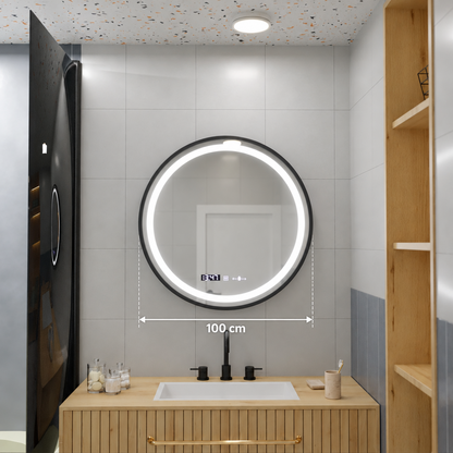 LED Στρογγυλός καθρέφτης, 100 cm, Celeste Majesté Noir MotionGlow Marcello, Σύστημα αποθαμβώματος, Ρολόι & Θερμόμετρο, Καθρέφτες Dimable Marcello Προεπιλεγμένος τίτλος Alessandro Design