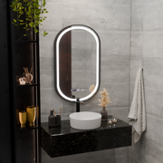 LED Touch Helmut Mirror, Demister System, Clock and Temperature 45x90 cm, Black Frame, Brushed Marcello Funghi Mirrors Korman S Προεπιλεγμένος τίτλος Alessandro Design