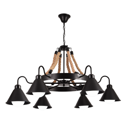Vintage πολυέλαιος με σχοινί LV584/6BK, 6xE27 Dark Wood Vintage Chandeliers Προεπιλεγμένος τίτλος Alessandro Design
