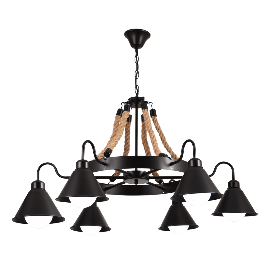 Vintage πολυέλαιος με σχοινί LV584/6BK, 6xE27 Dark Wood Vintage Chandeliers Προεπιλεγμένος τίτλος Alessandro Design
