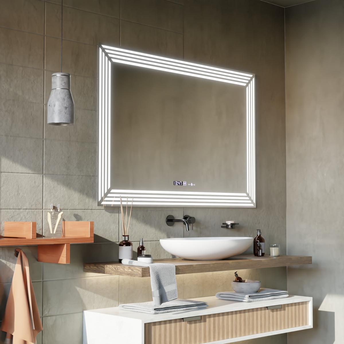 Ορθογώνιος καθρέφτης LED, 120x80 cm, Αισθητήρας Venezia Marcello MotionGlow, Σύστημα αποθολώματος, Ρολόι & Θερμόμετρο, Καθρέφτες Dimabila Marcello Προεπιλεγμένος τίτλος Alessandro Design