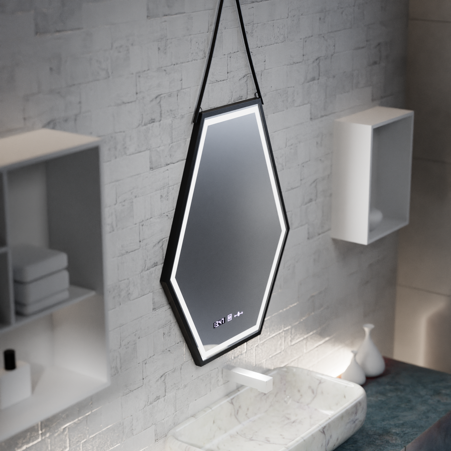 Ορθογώνιος καθρέφτης LED, 55x70 cm, Αισθητήρας Marcello MotionGlow, Σύστημα αποθολώματος, Ρολόι & Θερμόμετρο, Ρυθμιζόμενοι καθρέφτες Marcello Προεπιλεγμένος τίτλος Alessandro Design