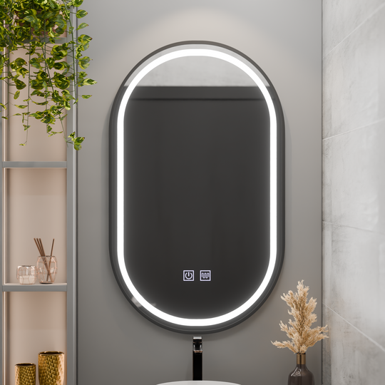 Οβάλ καθρέφτης LED 60x100cm VETRO Touch Dimable Demister System, Μαύρο πλαίσιο Korman Mirrors E Προεπιλεγμένος τίτλος Alessandro Design