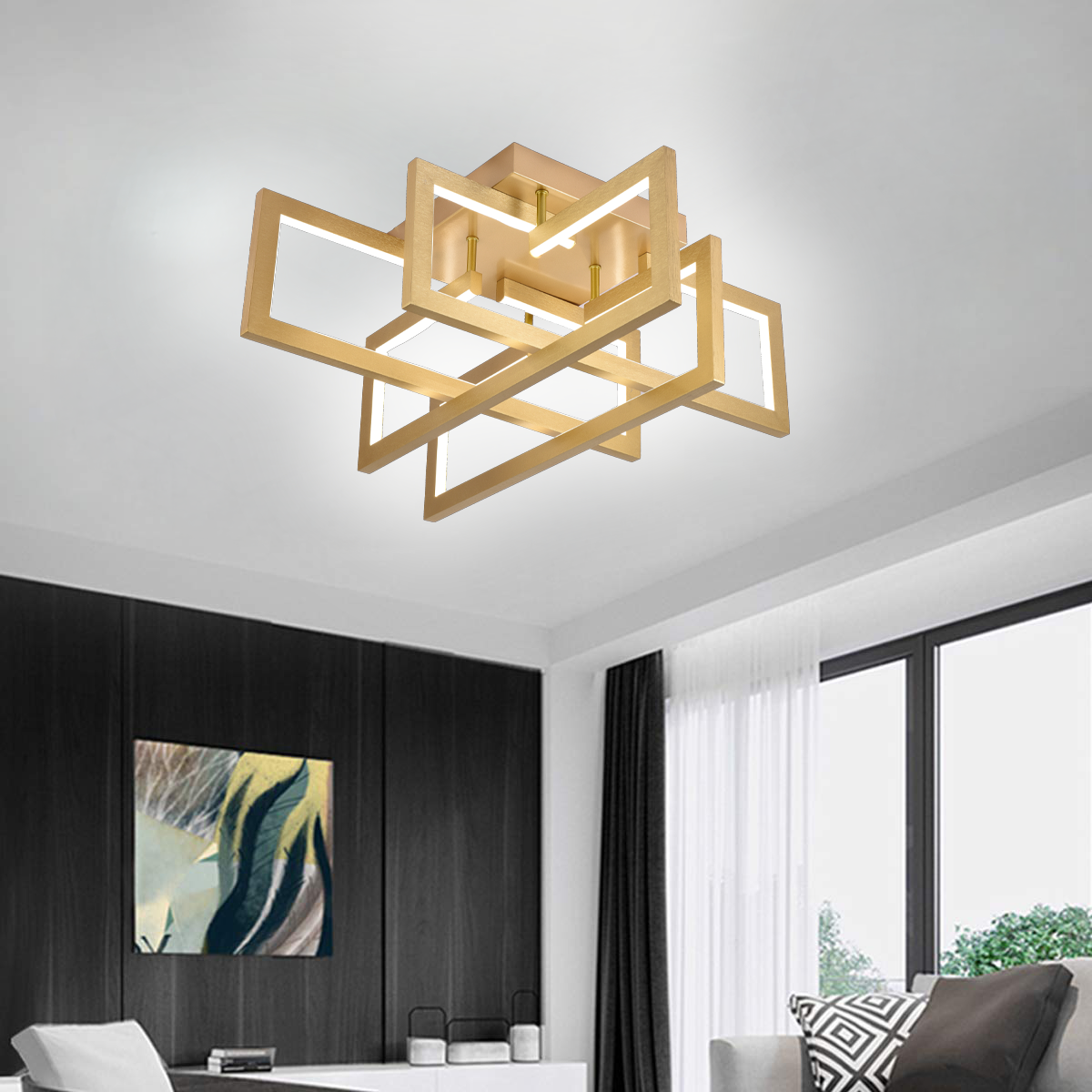 Πολυέλαιος LED με τηλεχειριστήριο 96W, 4 Στοιχεία, Κρύο/Ζεστό/Ουδέτερο φως, Ρυθμιζόμενο, Χρυσός πολυέλαιος LED με τηλεχειριστήριο Προεπιλεγμένος τίτλος Alessandro Design