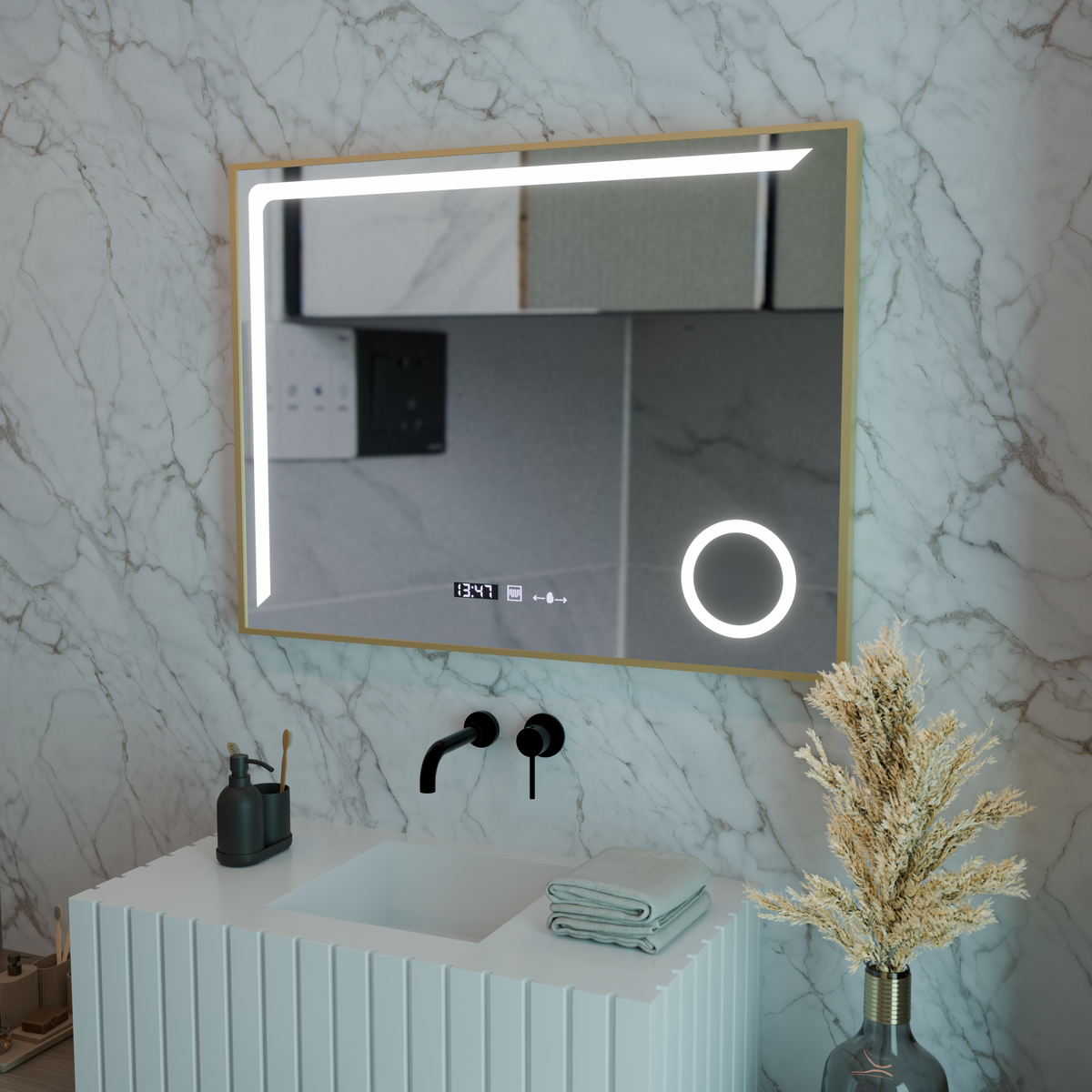 LED Mirror MotionGlow Sensor Rosalia 80x60 cm Θερμό/Ψυχρό/Ουδέτερο φως Σύστημα αποθάμβωσης Θερμόμετρο Ρολόι Marcello Funghi Collection Marcello Mirrors Προεπιλεγμένος τίτλος Alessandro Design