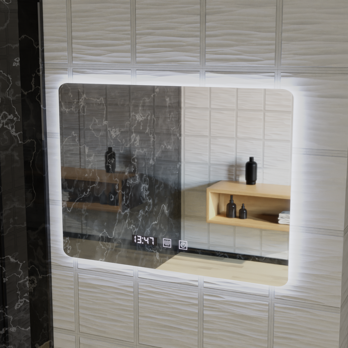 Ορθογώνιος καθρέφτης LED ARTAR Touch, 80X60cm, Σύστημα Demister, Dimmable, Clock and Temperature, Warm Neutral Cold Light 3000K/4000K/6000K Bathroom Mirror with LED and Demister Default Title Alessandro Design