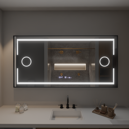 Ορθογώνιος καθρέφτης LED, 160x80 cm, Αισθητήρας Marcello MotionGlow, Σύστημα αποθολώματος, Ρολόι & Θερμόμετρο, Καλλυντικός Μεγεθυντικός φακός, Dimable Marcello Mirrors Προεπιλεγμένος τίτλος Alessandro Design