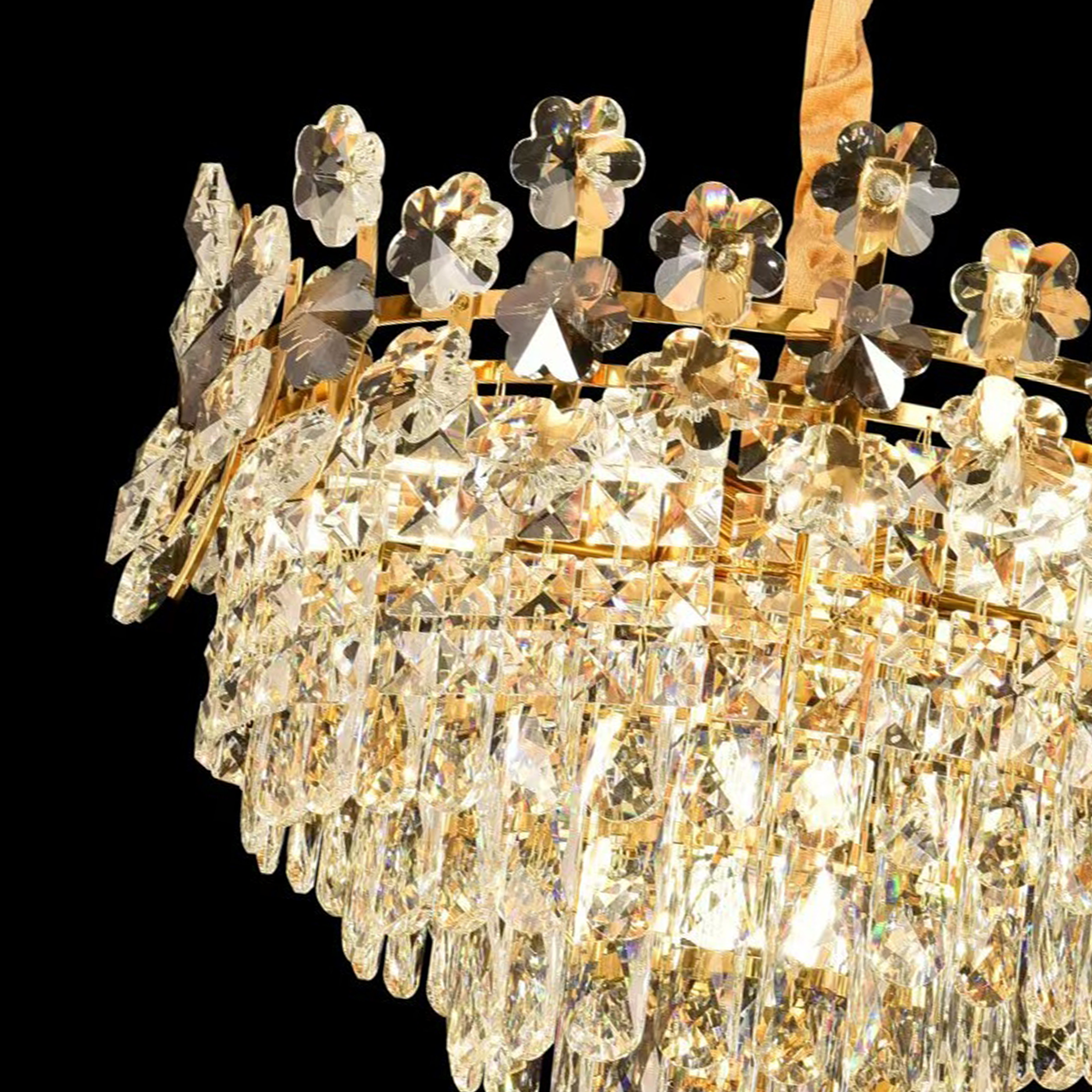 Crystal Chandelier FLORENCE Eleganza 9x E14, Διάμετρος 50cm, Γυαλιστερό χρυσό, Ρυθμιζόμενο ύψος Crystal Chandeliers Προεπιλεγμένος τίτλος Alessandro Design