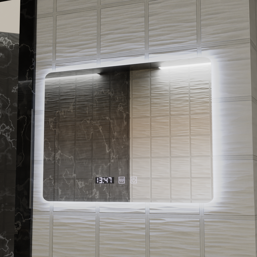 Ορθογώνιος καθρέφτης LED ARTAR Touch, 80X60cm, Σύστημα Demister, Dimmable, Clock and Temperature, Warm Neutral Cold Light 3000K/4000K/6000K Bathroom Mirror with LED and Demister Default Title Alessandro Design