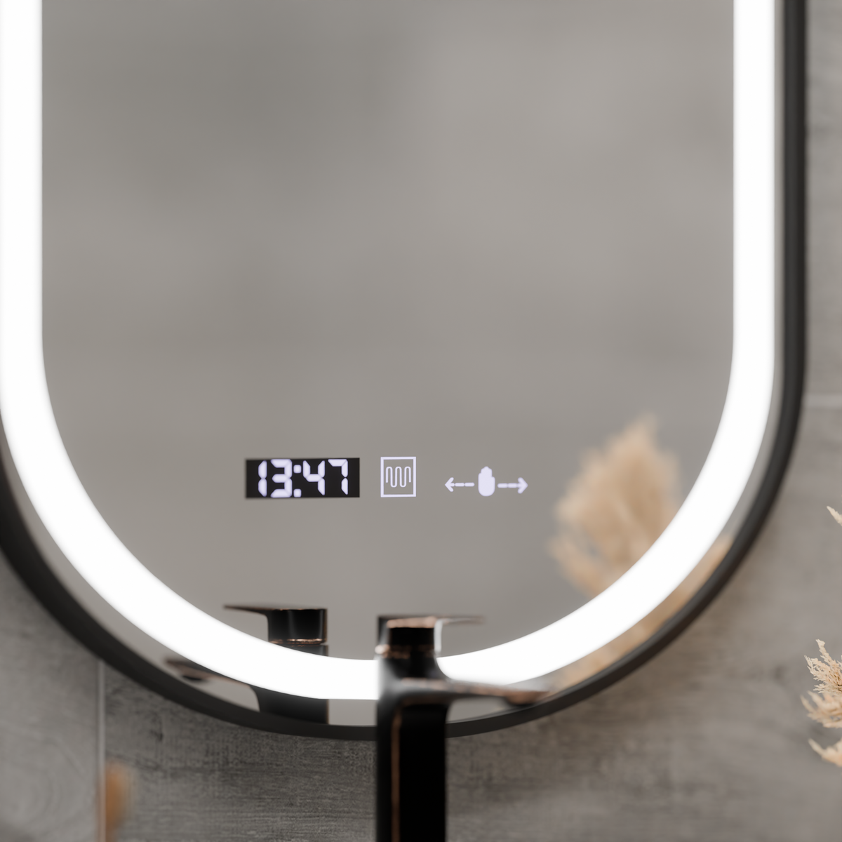 LED Touch Helmut Mirror, Demister System, Clock and Temperature 45x90 cm, Black Frame, Brushed Marcello Funghi Mirrors Korman S Προεπιλεγμένος τίτλος Alessandro Design