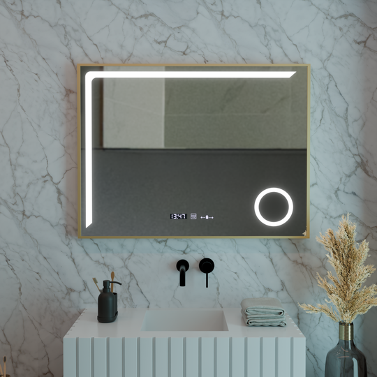 LED Mirror MotionGlow Sensor Rosalia 80x60 cm Θερμό/Ψυχρό/Ουδέτερο φως Σύστημα αποθάμβωσης Θερμόμετρο Ρολόι Marcello Funghi Collection Marcello Mirrors Προεπιλεγμένος τίτλος Alessandro Design