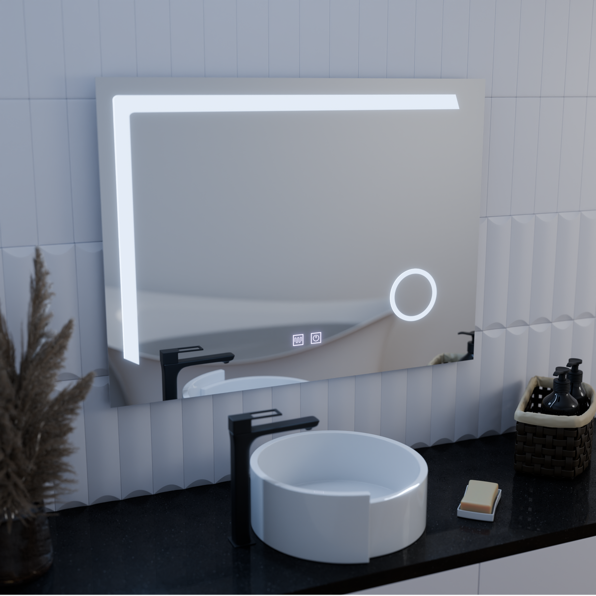 Ορθογώνιος καθρέφτης LED, 80x60cm, Linea Touch, Σύστημα Demister, Dimmable Mirrors Korman E Προεπιλεγμένος τίτλος Alessandro Design