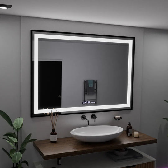 Ορθογώνιος καθρέφτης LED, 100x65 cm, Verite Majeste Noir Motion Glow Marcello, Σύστημα αποθαμβώματος, Ρολόι & Θερμόμετρο, Καθρέφτες Dimable Marcello Προεπιλεγμένος τίτλος Alessandro Design