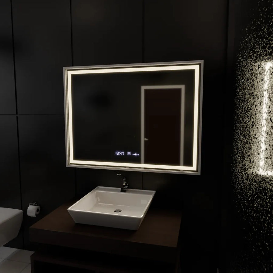Ορθογώνιος καθρέφτης LED, 80x60 cm, Verite Imperial Silver Motion Glow Marcello, Σύστημα αποθαμβώματος, Ρολόι & Θερμόμετρο, Dimable Καθρέφτες Marcello Προεπιλεγμένος τίτλος Alessandro Design