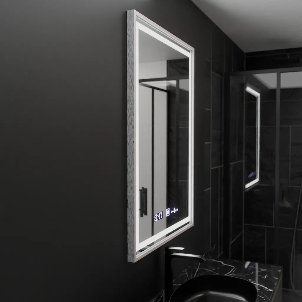 Ορθογώνιος καθρέφτης LED, 60x80 cm, Verite Imperial Silver Motion Glow Marcello, Σύστημα Demister, Ρολόι & Θερμόμετρο, Dimable Mirrors Marcello Προεπιλεγμένος τίτλος Alessandro Design