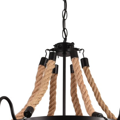 Vintage πολυέλαιος με σχοινί LV584/6BK, 6xE27 Dark Wood Vintage Chandeliers Προεπιλεγμένος τίτλος Alessandro Design